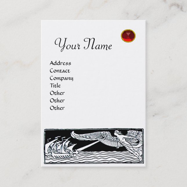 ANTIQUE TRAVEL, RUBY  MONOGRAM,pearl paper Business Card (Front)