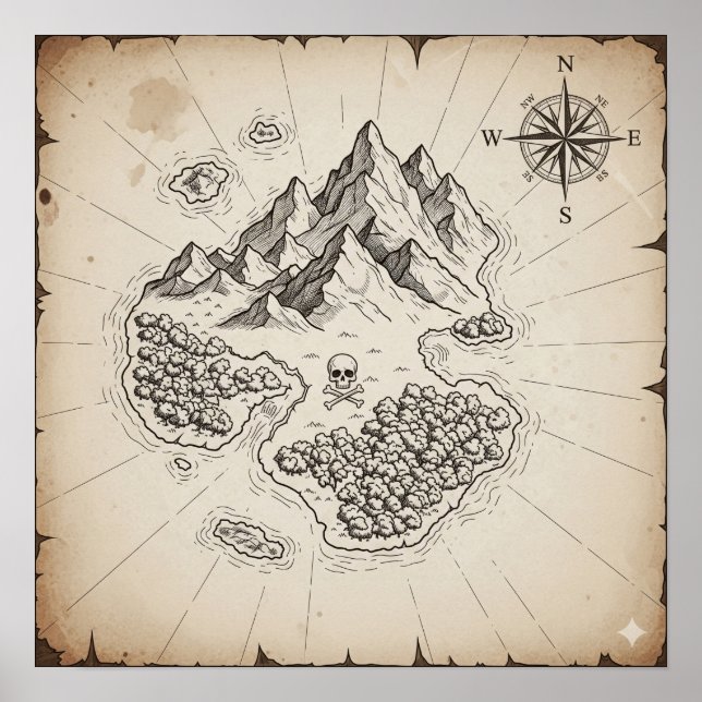 Antique Treasure Island Map Poster (Front)