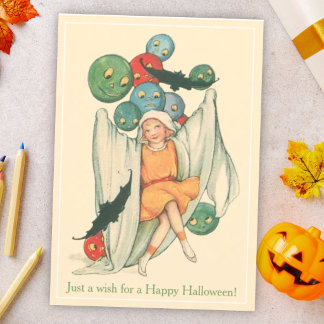 Antique Trick or Treat and Bats Vintage Halloween Card