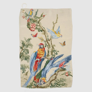 Antique Tropical Parrot and Butterfly Fine Art Golf Towel