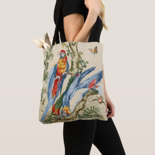 Antique Tropical Parrot and Butterfly Fine Art Tote Bag