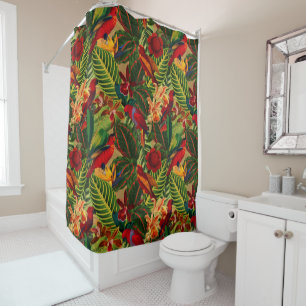 Antique Tropical Parrots Jungle Pattern Shower Curtain