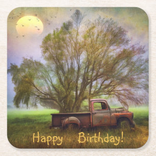 Antique Truck Birthday Paper Coasters