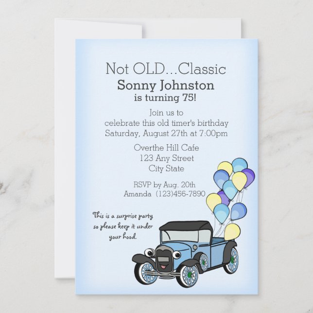 Antique Truck with Balloons Birthday Invitation (Front)