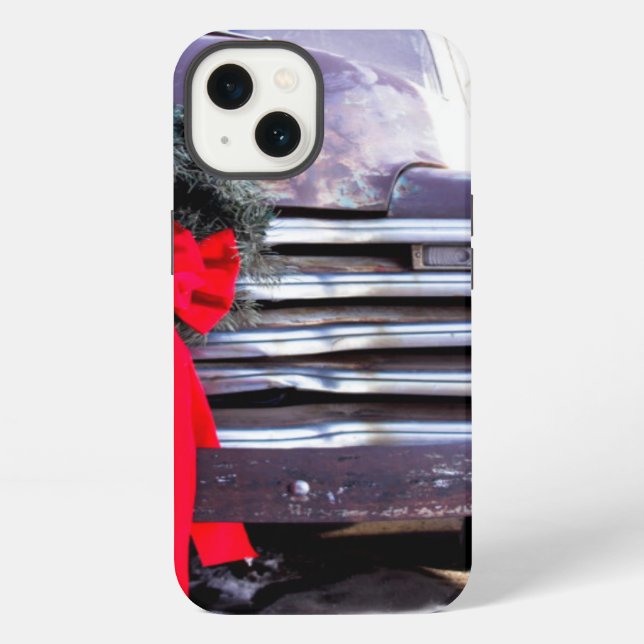 Antique Truck with Festive Christmas Wreath iPhone Case (Back)