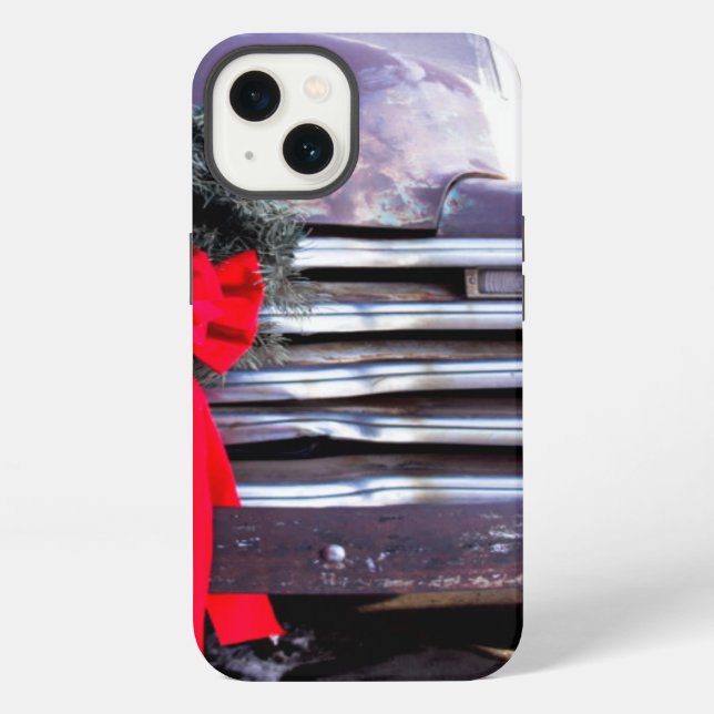Antique Truck with Festive Christmas Wreath iPhone Case (Back)