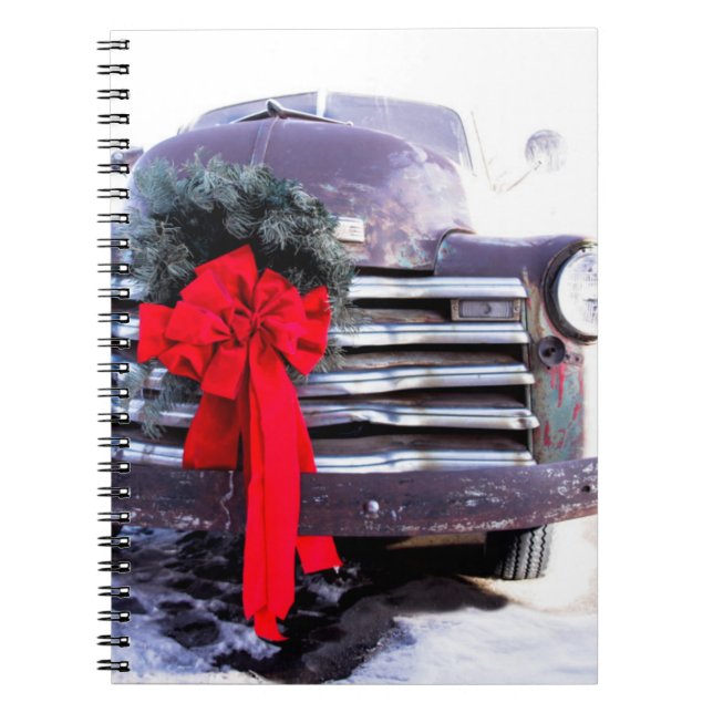 Antique Truck with Festive Christmas Wreath Notebook (Front)