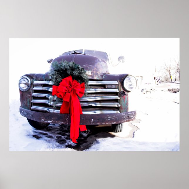 Antique Truck with Festive Christmas Wreath Poster (Front)