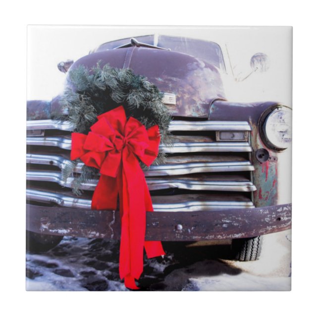 Antique Truck with Festive Christmas Wreath Tile (Front)