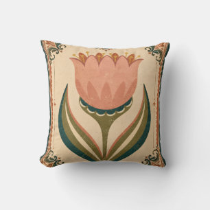 Antique Tulip Folk Art Illustration Vintage Style Cushion