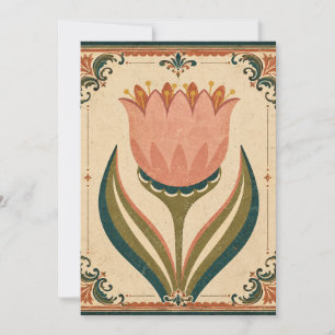Antique Tulip Folk Art Illustration Vintage Style Invitation
