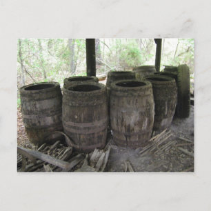 antique turpentine wood barrels postcard