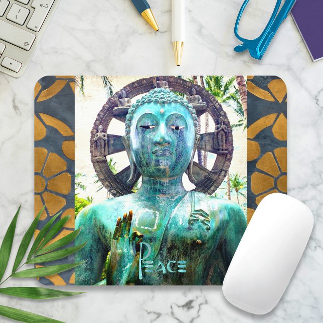 Antique Turquoise Buddha Gold Mosaic Photo Peace Mouse Pad (Creator Uploaded)