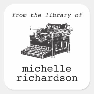 Antique typewriter bookplate square sticker