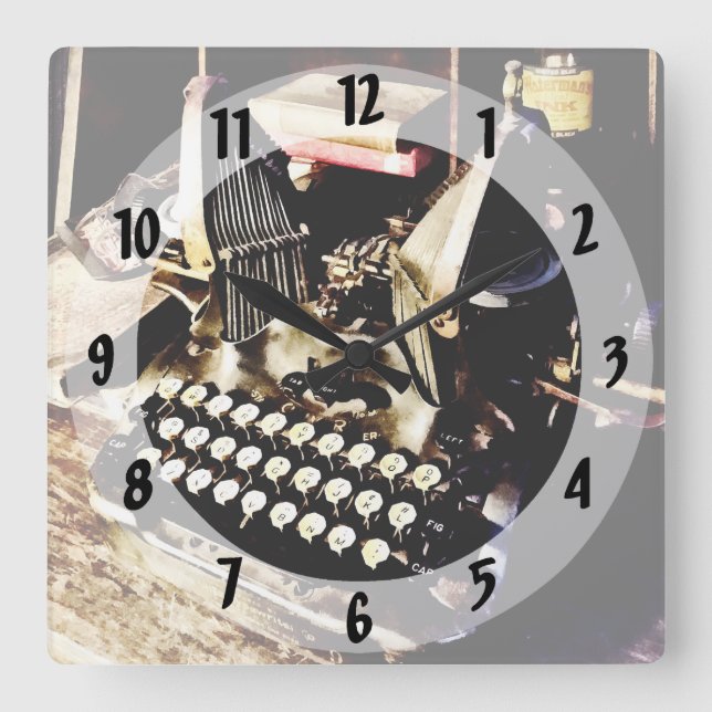 Antique Typewriter Oliver #9 Square Wall Clock (Front)