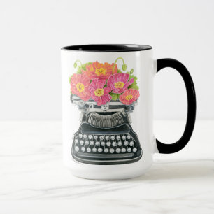 Antique typewriter with happy & colourful poppies! mug