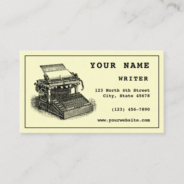 Antique Typewriter Writer Template Business Card (Front)