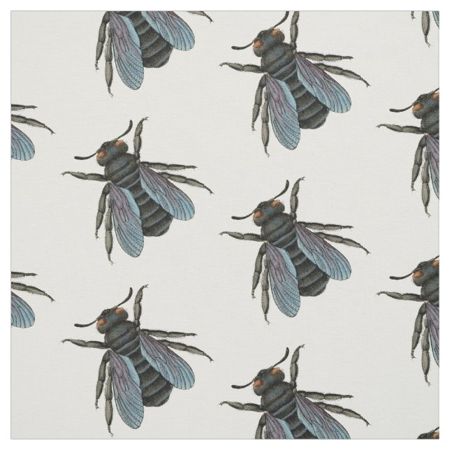 antique typographic vintage colourful bee fabric (Swatch)