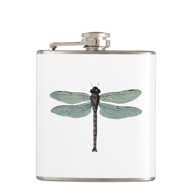 antique typographic vintage dragonfly hip flask (Front)