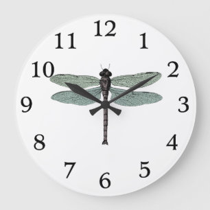 antique typographic vintage dragonfly large clock