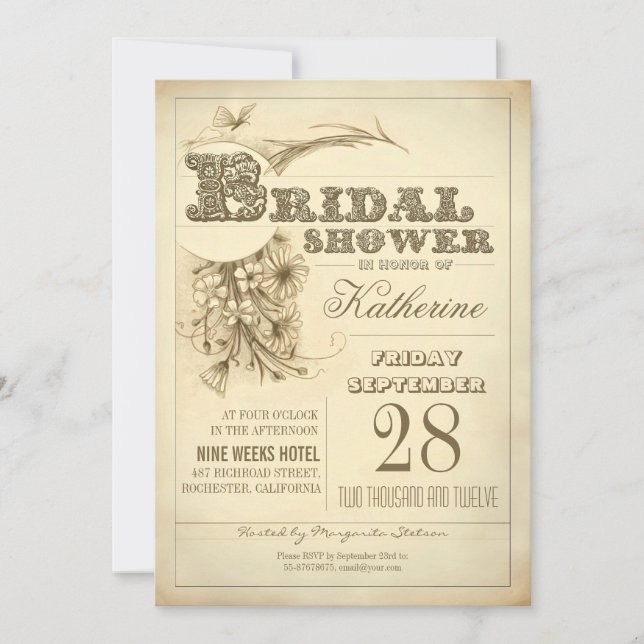 antique typography bridal shower invitations (Front)