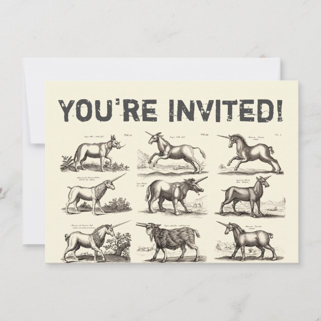 Antique Unicorn Engraving Vintage Zoology Specimen Invitation (Front)
