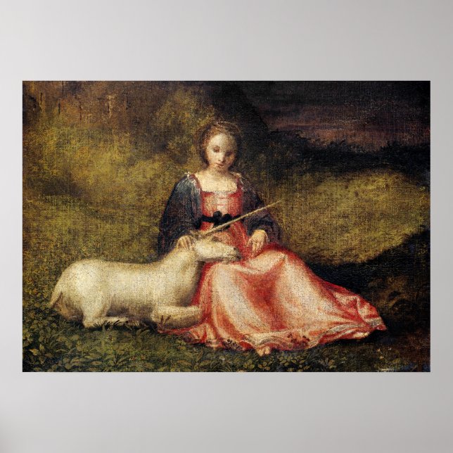 Antique Unicorn Painting Poster (Front)