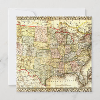 Antique United States Vintage Map Illustration Holiday Card