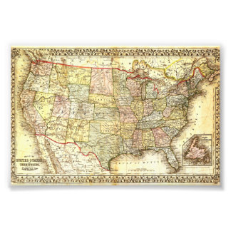 Antique United States Vintage Map Illustration Photo Print