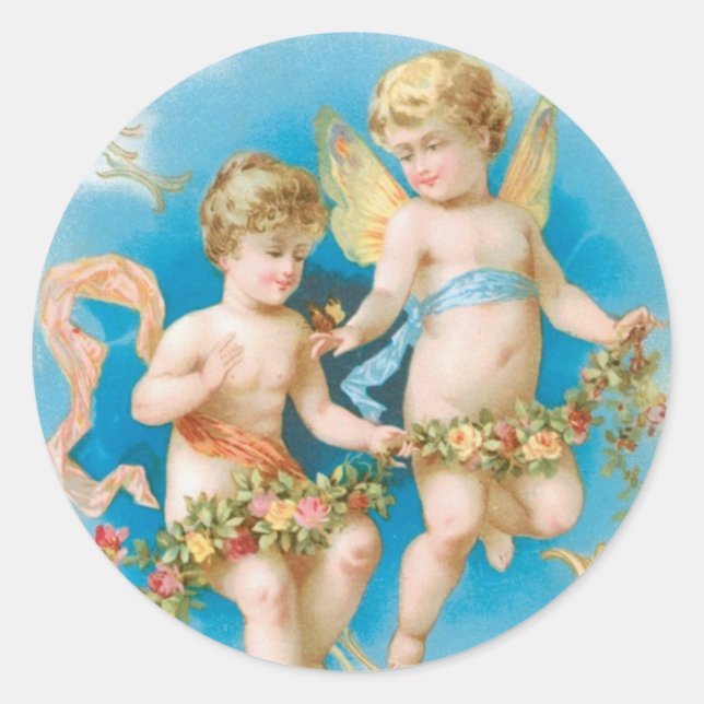 Antique Valentine Angel(Cupid) Classic Round Sticker (Front)