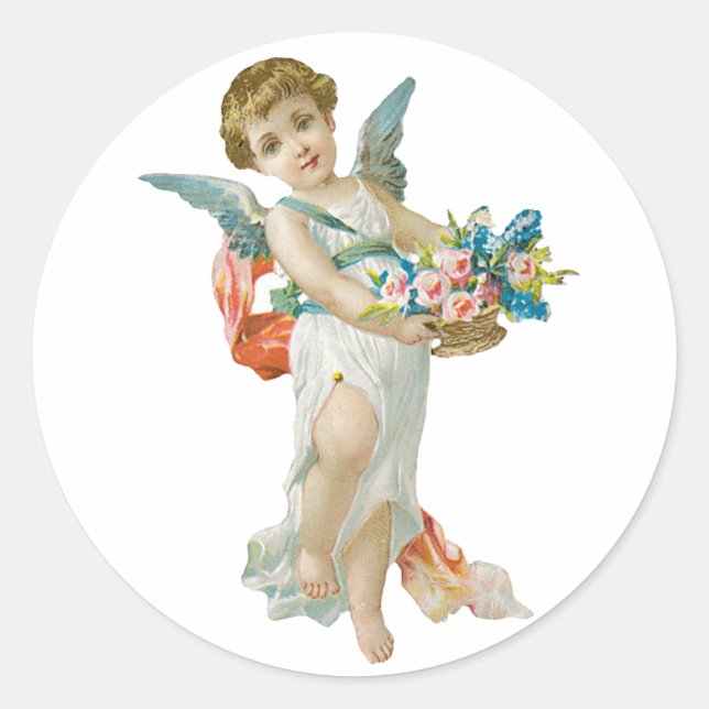 Antique Valentine Angel(Cupid) Classic Round Sticker (Front)