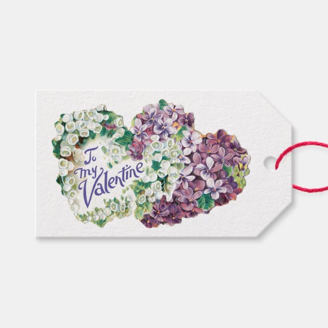 Antique Valentine Bouquet Heart Gift Tags (Front (Horizontal))