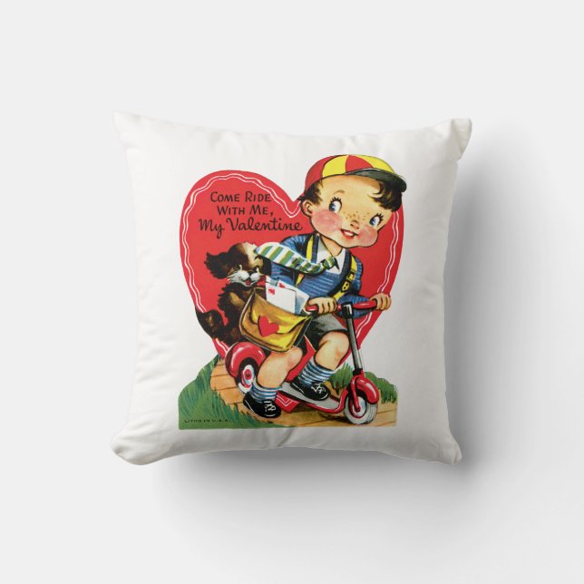 Antique Valentine Boy with Puppy Cushion (Front)