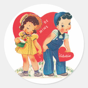 Antique Valentine Couple Heart Classic Round Sticker