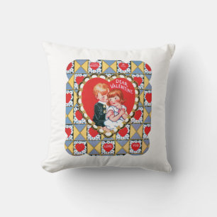 Antique Valentine Couple Heart Cushion