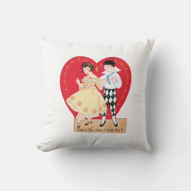 Antique Valentine Couple Heart Cushion (Front)