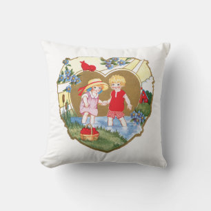 Antique Valentine Couple Heart Cushion