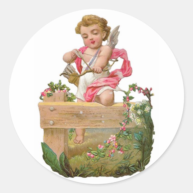 Antique Valentine Cupid Classic Round Sticker (Front)