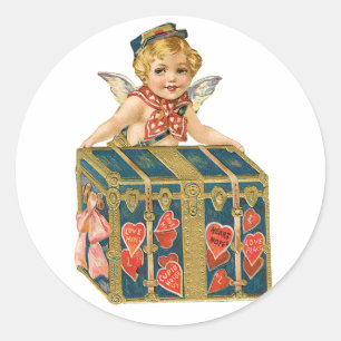 Antique Valentine Cupid Heart Classic Round Sticker