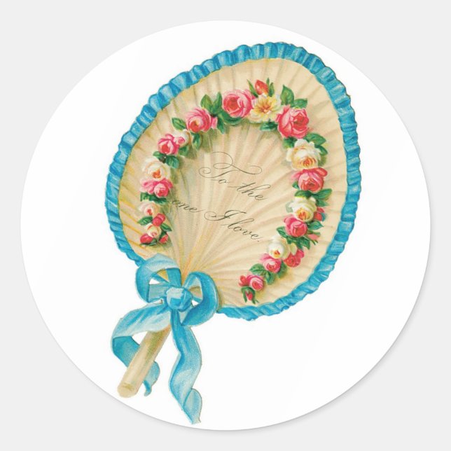 Antique Valentine Flower fan Classic Round Sticker (Front)