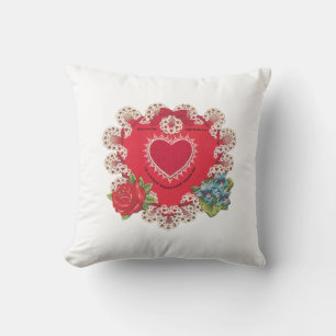 Antique Valentine Flower Heart Cushion