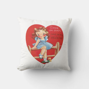Antique Valentine Girl Heart Cushion