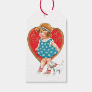 Antique Valentine Girl with Kitten Gift Tags