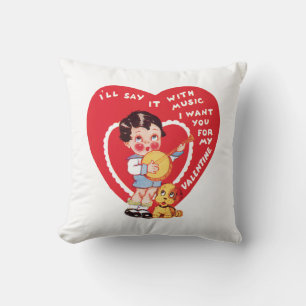 Antique Valentine Girl with Puppy Cushion