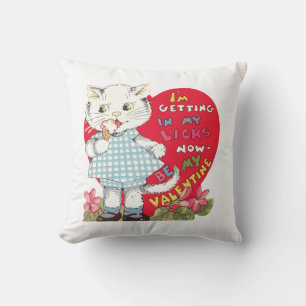 Antique Valentine Kitten Heart Cushion
