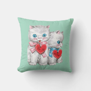 Antique Valentine Kittens Heart Cushion