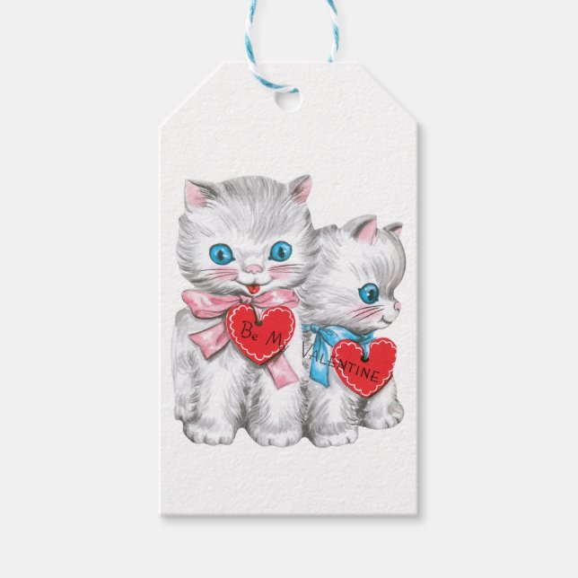 Antique Valentine Kittens Heart Gift Tags (Front)