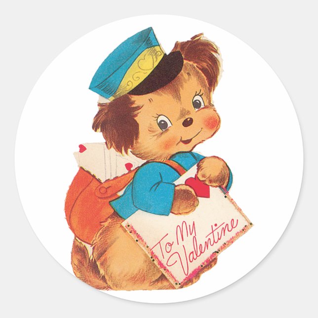 Antique Valentine Puppy Classic Round Sticker (Front)