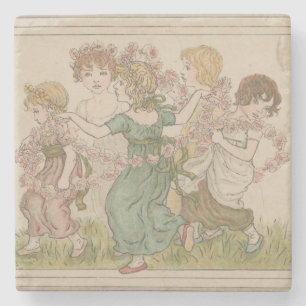 Antique Valentine's Card, Kate Greenway, ca. 1880 Stone Coaster