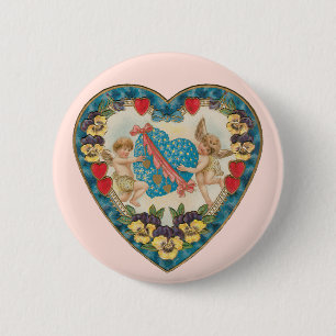 Antique Valentine's Day, Vintage Angels in a Heart 6 Cm Round Badge